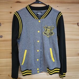 Harry Potter Hufflepuff Gray and Black Kids Varsity Jacket with Yellow Accents
